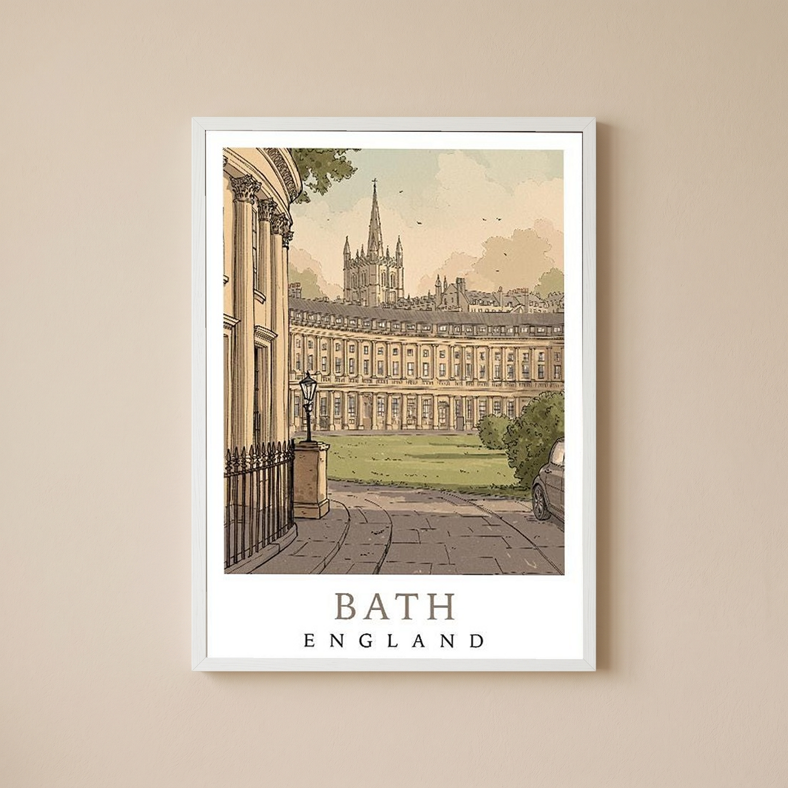Bath England Travel Poster — Royal Crescent Abbey Georgian Print