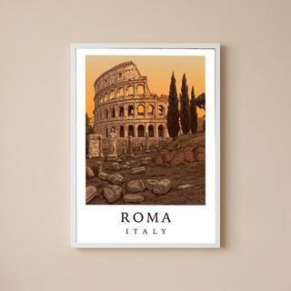 Rome Italy Travel Poster — Colosseum Ancient Ruins Cypress Print