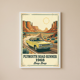 Plymouth Road Runner 1968 Poster — Vintage Muscle Car Monument Valley Print