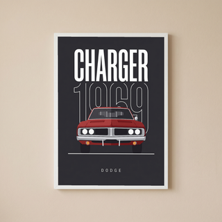 Dodge Charger 1969 V2 Charcoal Minimalist Poster — Muscle Car Line Art