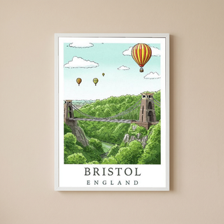 Bristol England Travel Poster — Clifton Bridge Hot Air Balloon Print