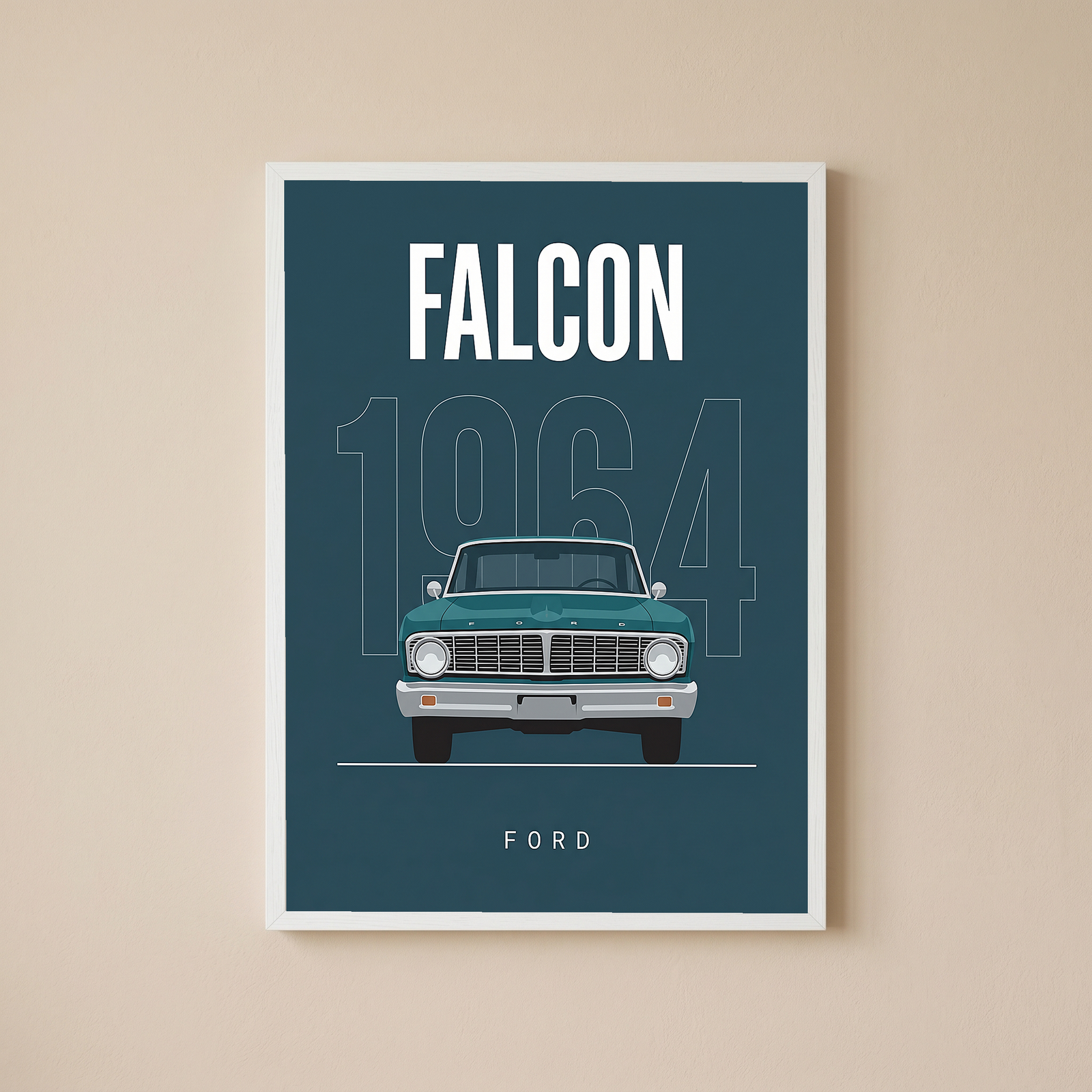 Ford Falcon 1964 Minimalist Poster — Teal Compact Muscle Line Art