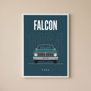Ford Falcon 1964 Minimalist Poster — Teal Compact Muscle Line Art