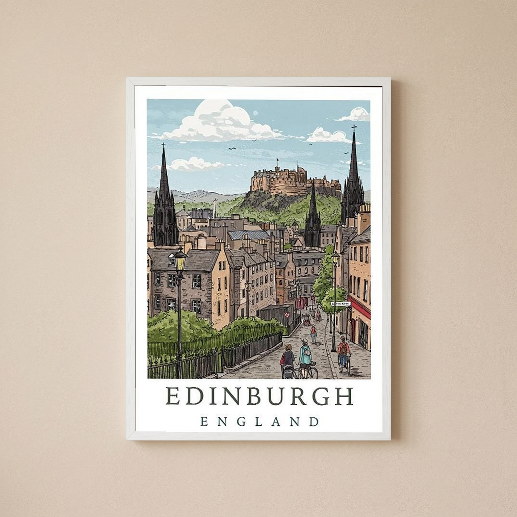 Edinburgh Scotland Travel Poster — Castle Royal Mile Old Town Print