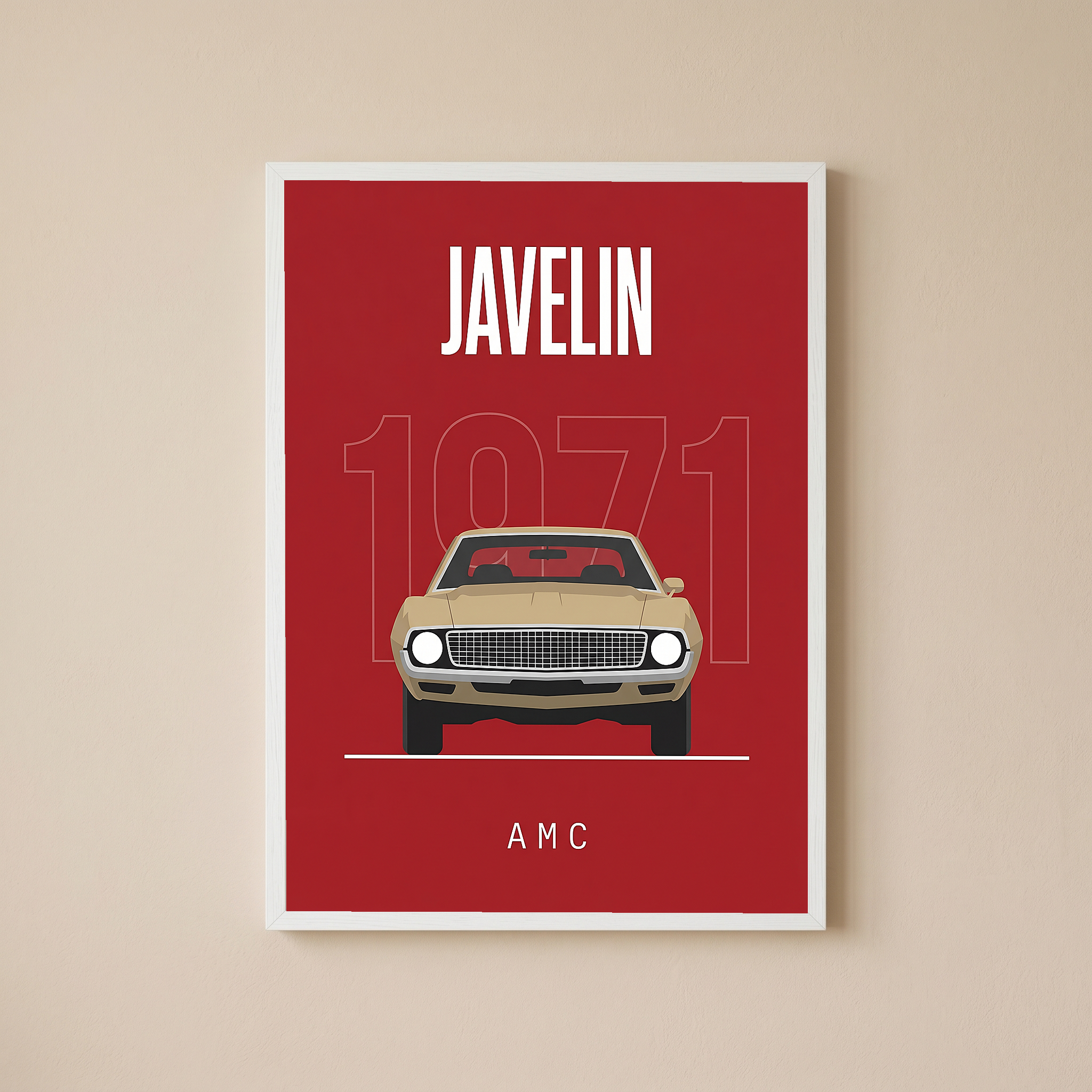 AMC Javelin 1971 Minimalist Poster — Red Muscle Car Line Art