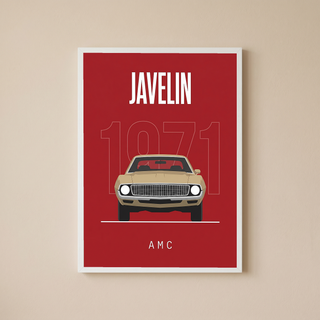 AMC Javelin 1971 Minimalist Poster — Red Muscle Car Line Art