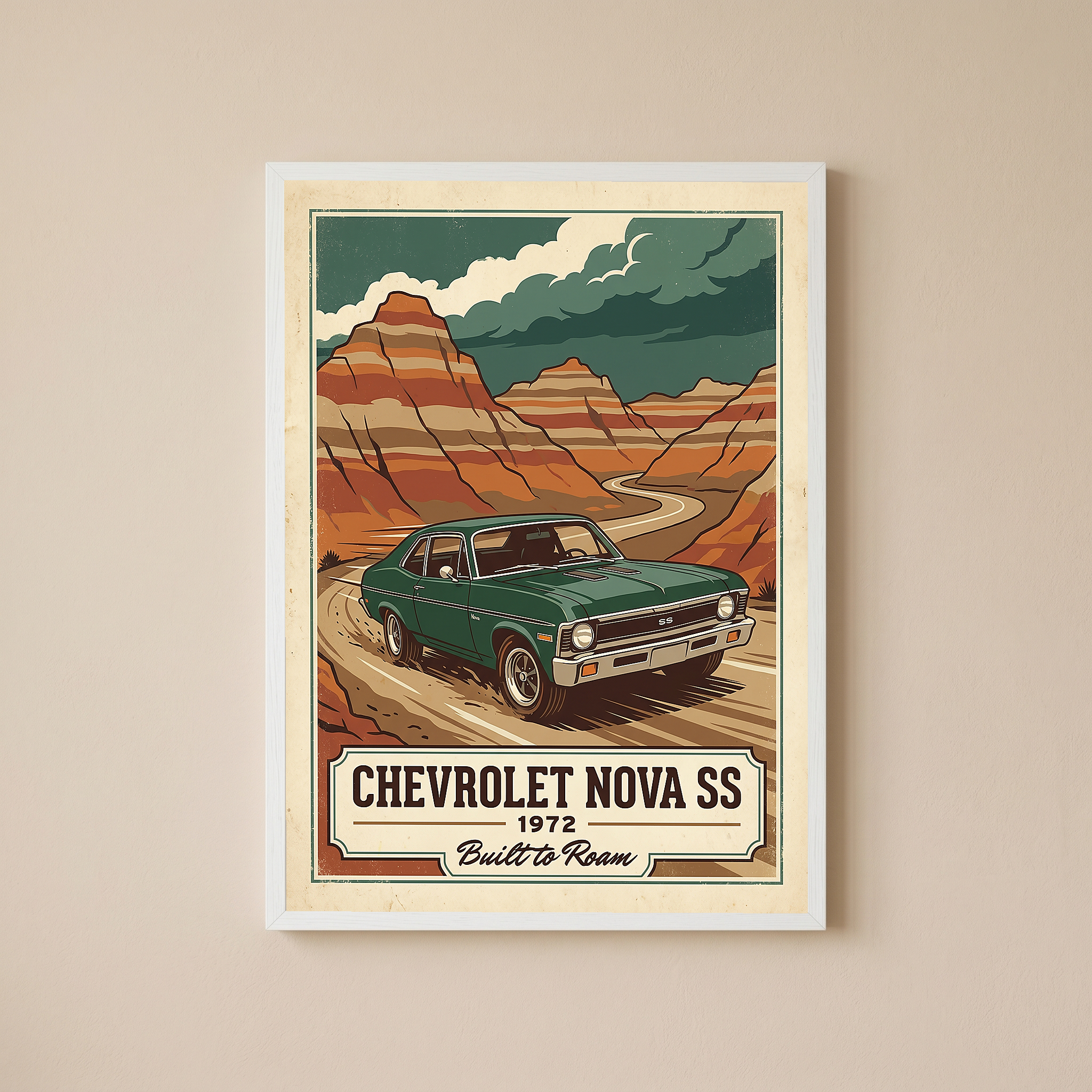 Chevrolet Nova SS 1972 V3 Poster — Vintage Muscle Badlands Canyon Print