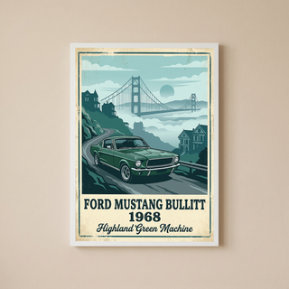 Ford Mustang Bullitt 1968 Poster — Vintage Muscle Car San Francisco Print