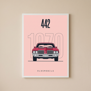 Oldsmobile 442 1970 Minimalist Poster — Blush Pink Muscle Car Line Art