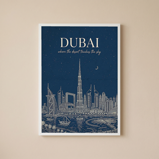 Dubai Line Art Print — Navy Burj Khalifa Skyline Wall Art