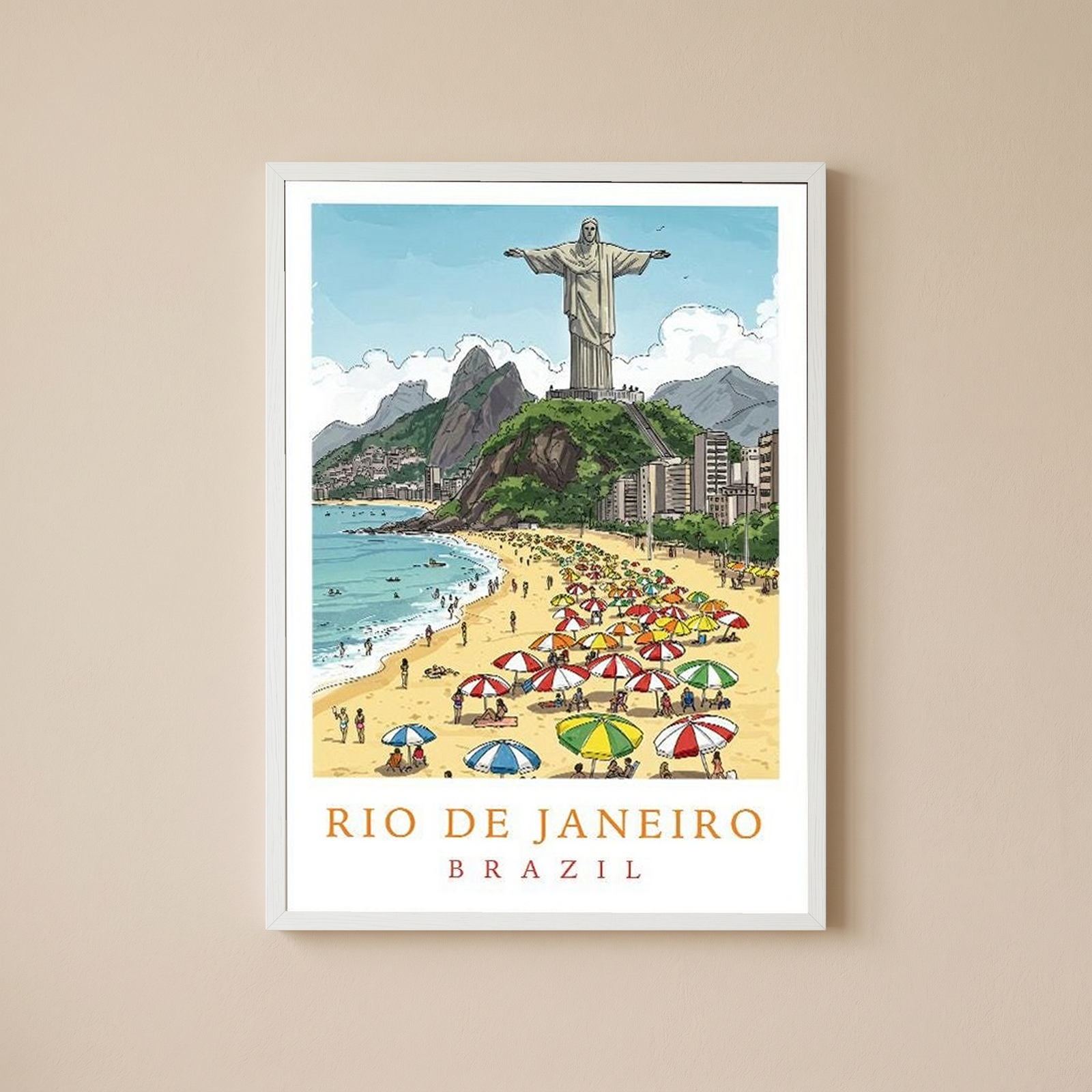 Rio de Janeiro Brazil Travel Poster — Christ Redeemer Copacabana Print