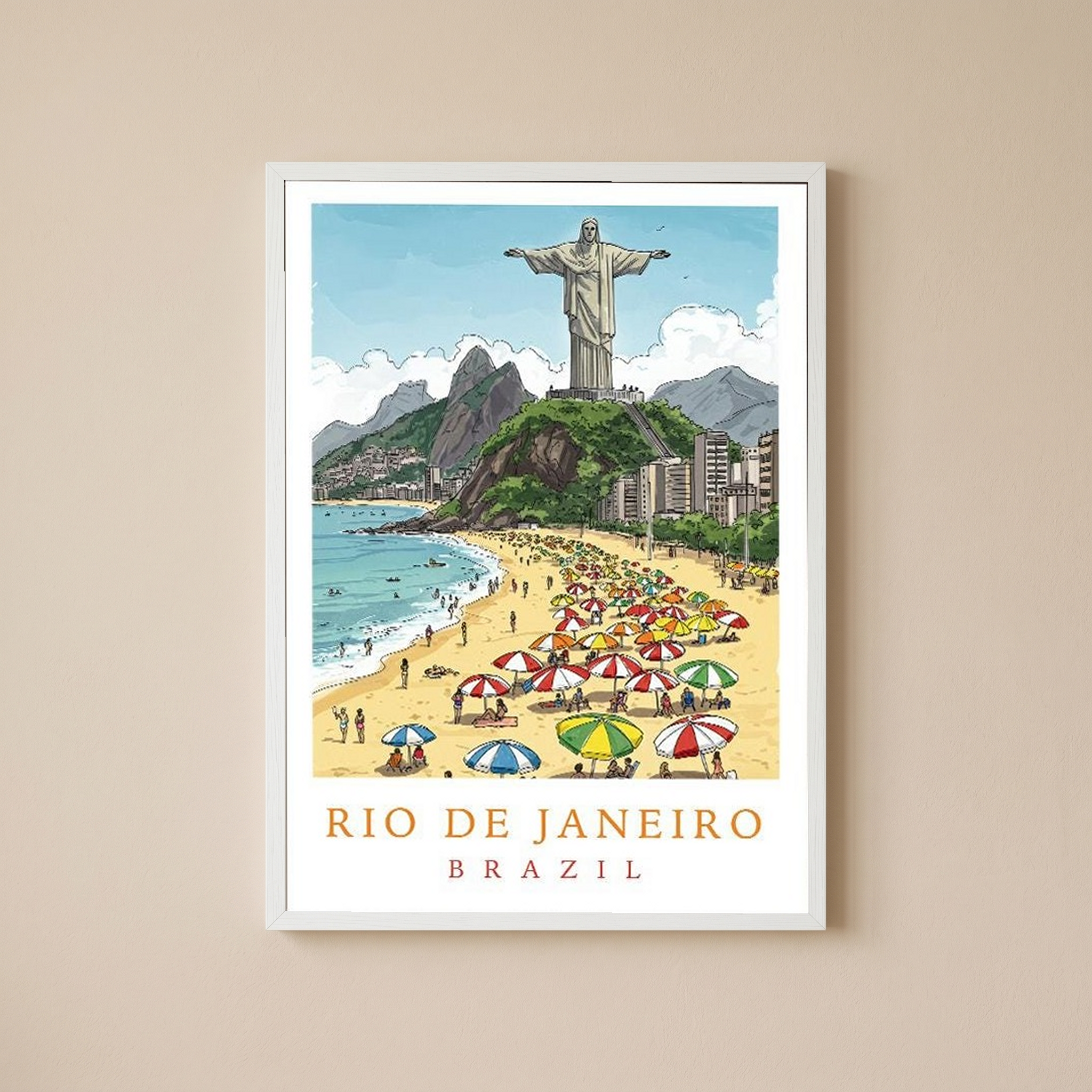 Rio de Janeiro Brazil Travel Poster — Christ Redeemer Copacabana Print