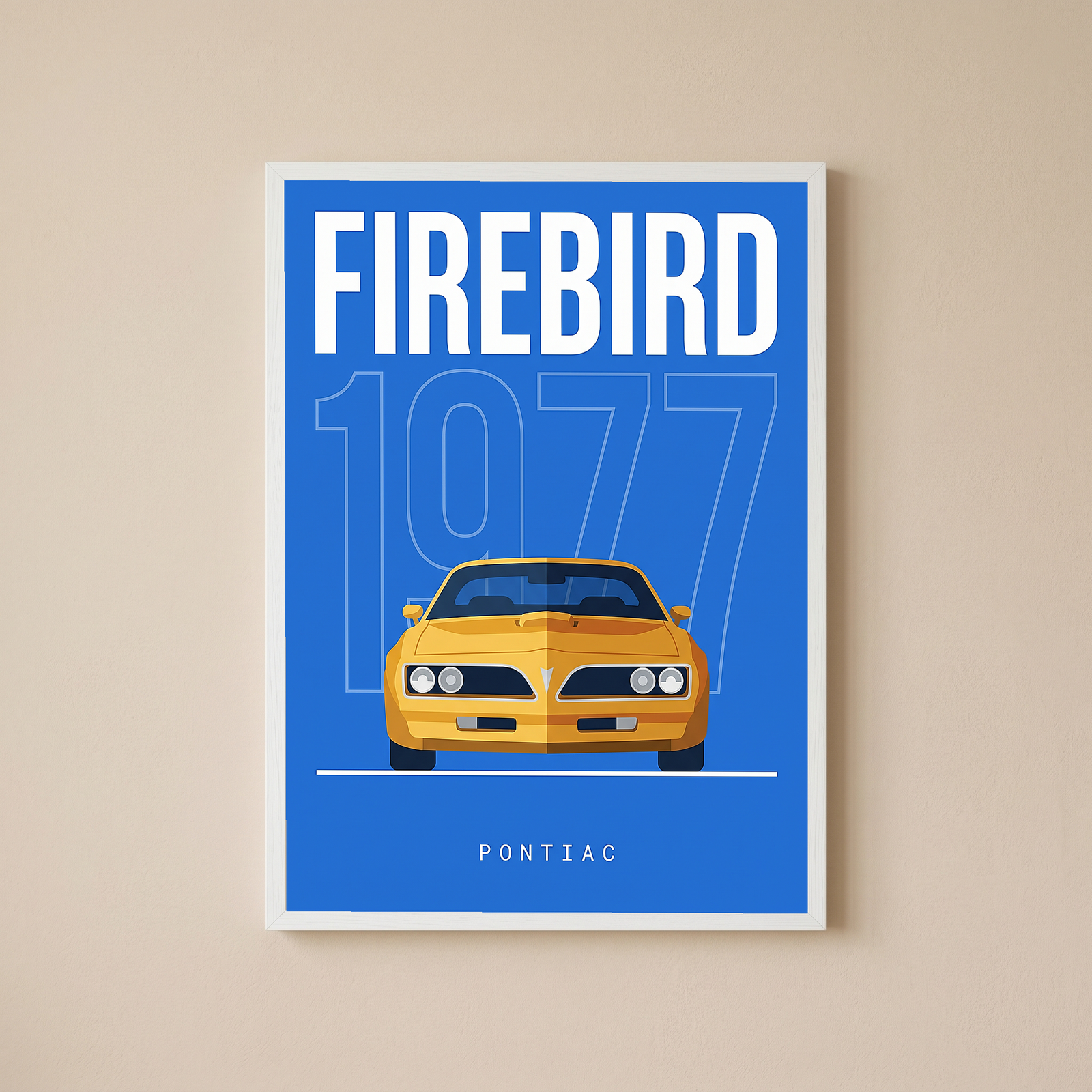 Pontiac Firebird 1977 Minimalist Poster — Blue Muscle Car Line Art