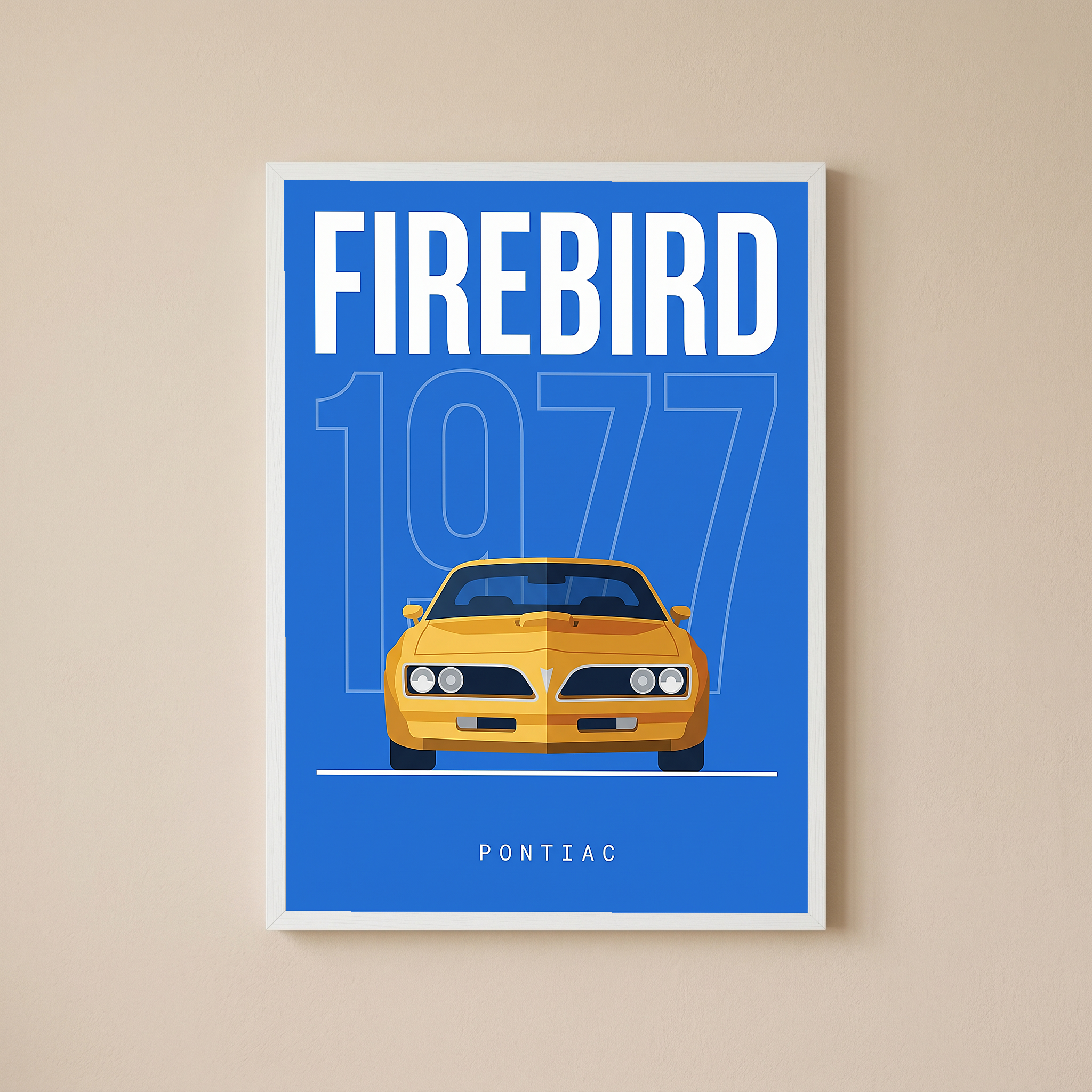 Pontiac Firebird 1977 Minimalist Poster — Blue Muscle Car Line Art