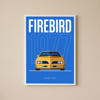 Pontiac Firebird 1977 Minimalist Poster — Blue Muscle Car Line Art