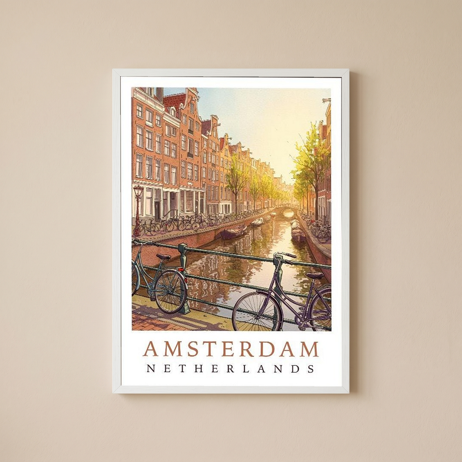 Amsterdam Netherlands Travel Poster — Canal House Bicycle Print