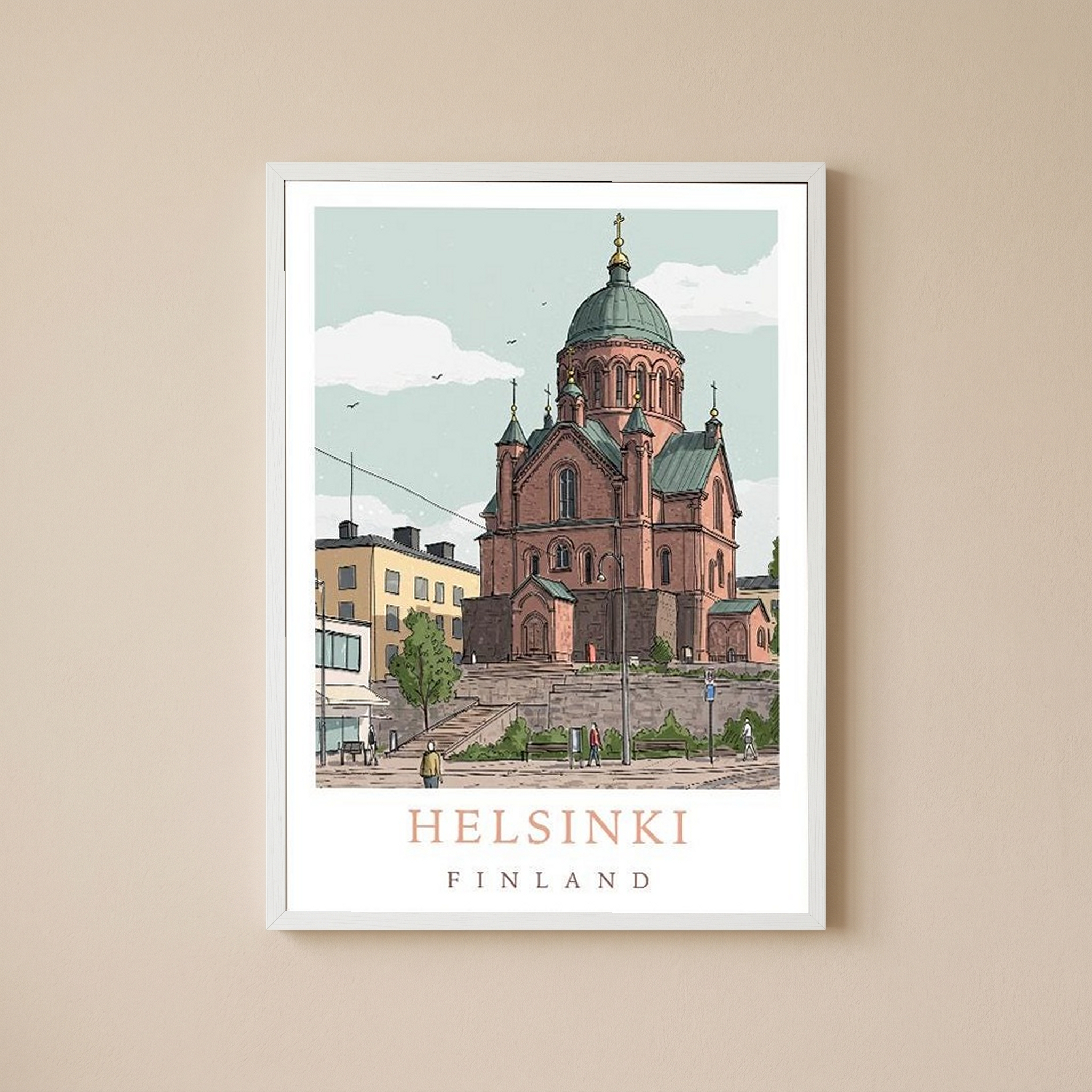 Helsinki Finland Travel Poster — Uspenski Cathedral Nordic City Print