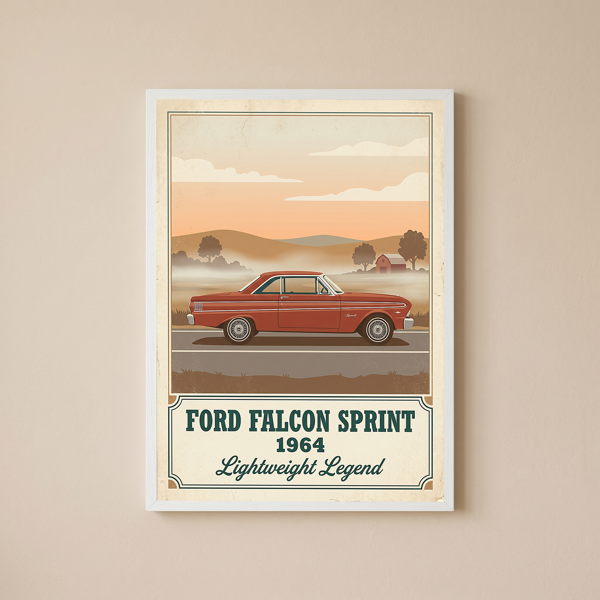 Ford Falcon Sprint 1964 Poster — Vintage Muscle Car Misty Country Road Print