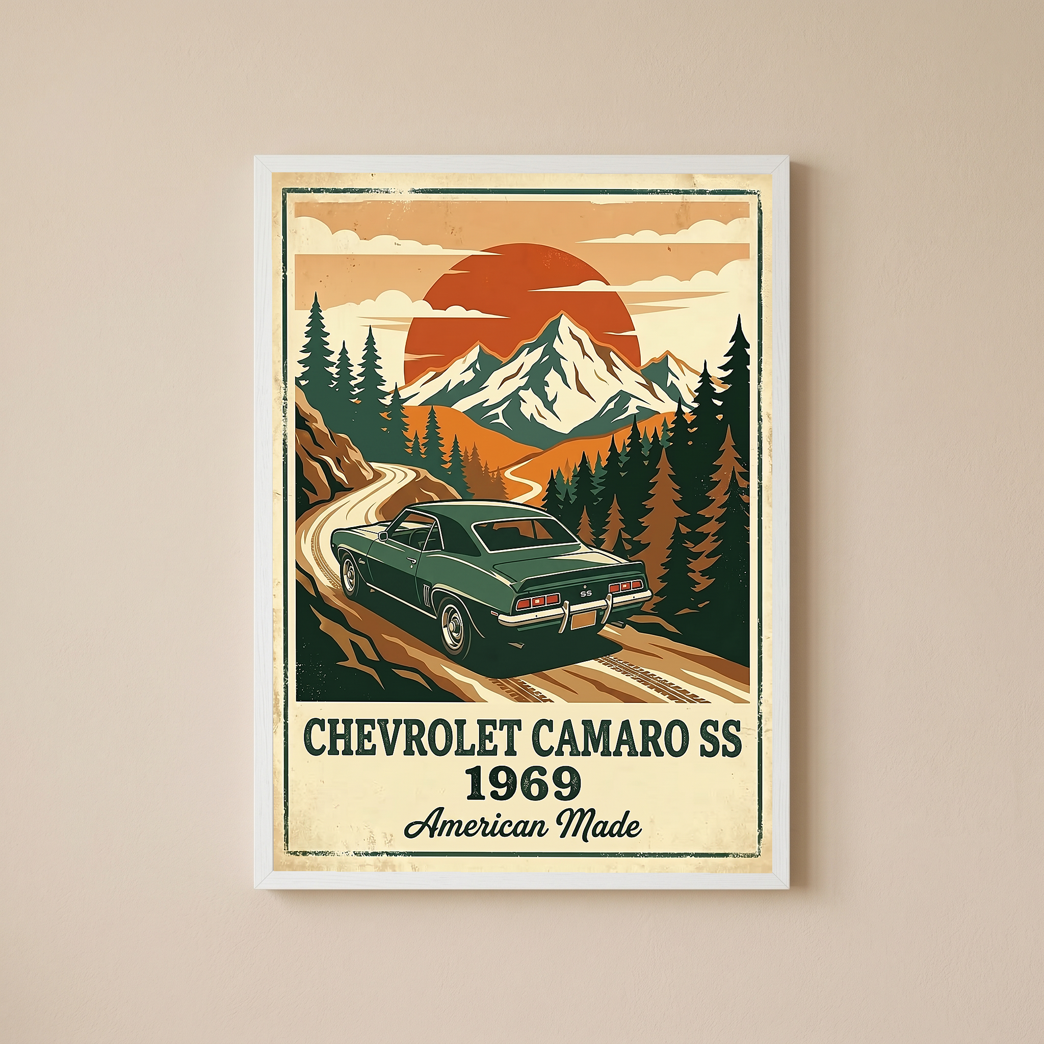 Chevrolet Camaro SS 1969 V2 Poster — Vintage Muscle Car Mountain Pine Print