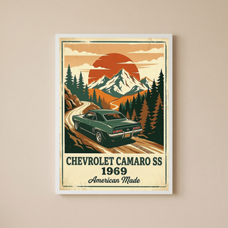 Chevrolet Camaro SS 1969 V2 Poster — Vintage Muscle Car Mountain Pine Print