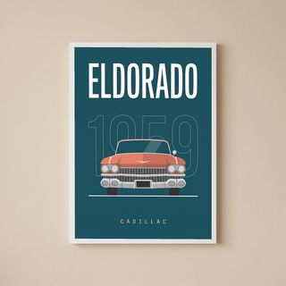 Cadillac Eldorado 1959 Minimalist Poster — Teal Tail-Fin Classic Line Art