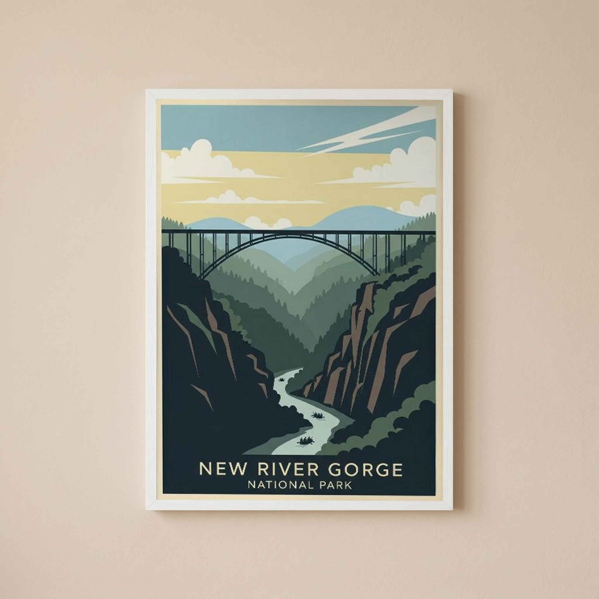 New River Gorge National Park Poster — Vintage West Virginia Bridge Whitewater Print