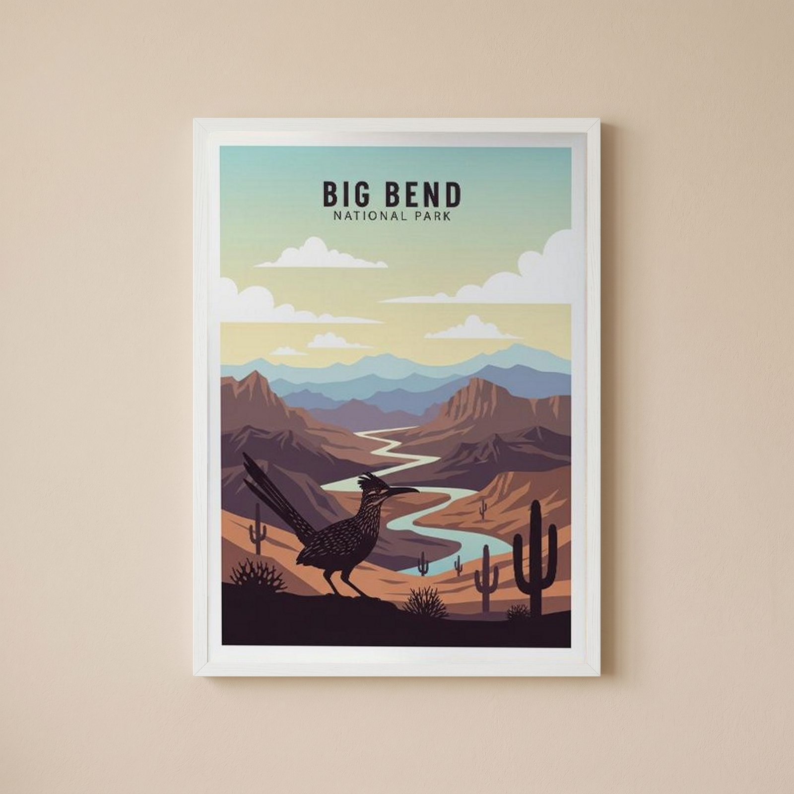 Big Bend National Park Poster — Vintage Texas Roadrunner Rio Grande Print