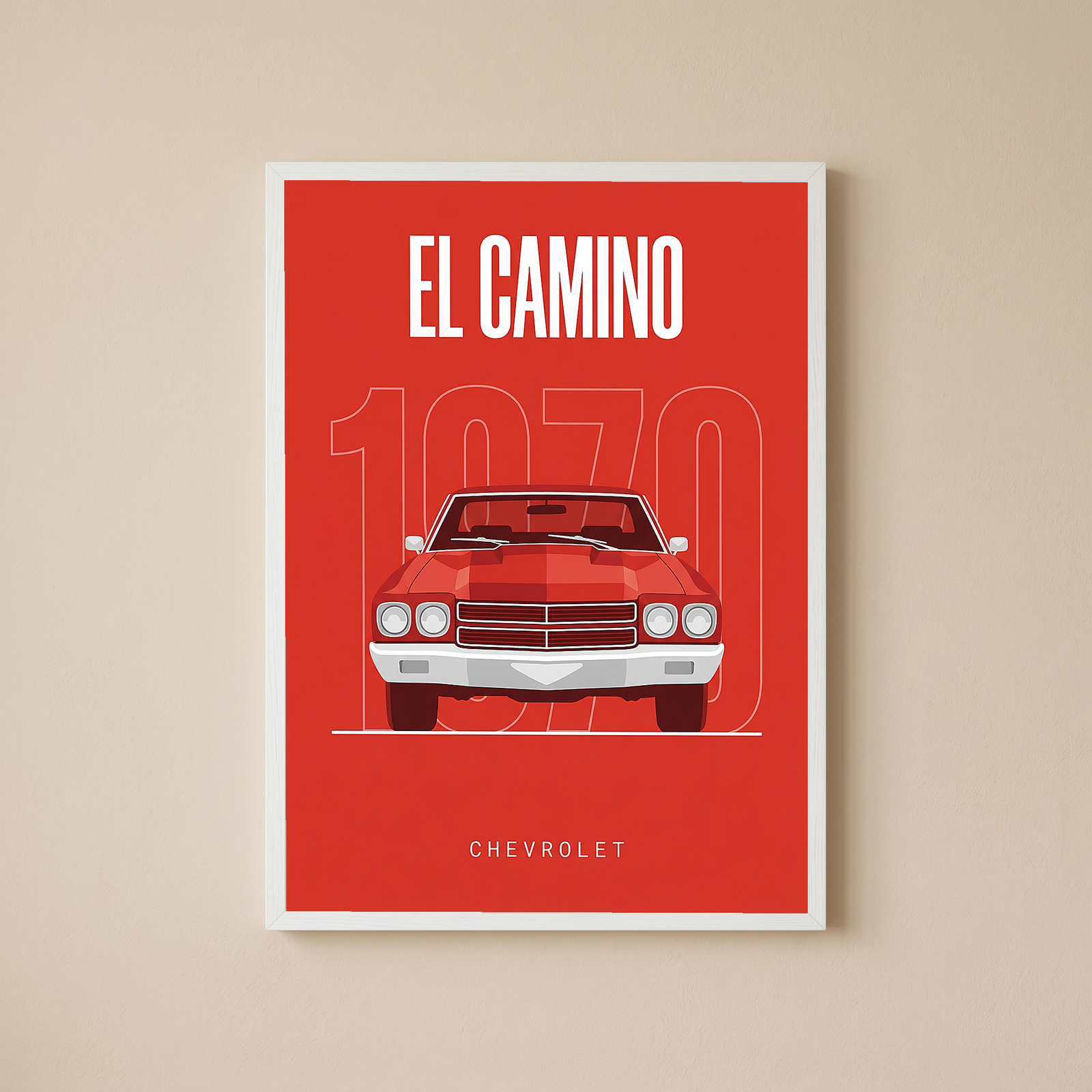 Chevrolet El Camino 1970 Minimalist Poster — Red Muscle Truck Line Art