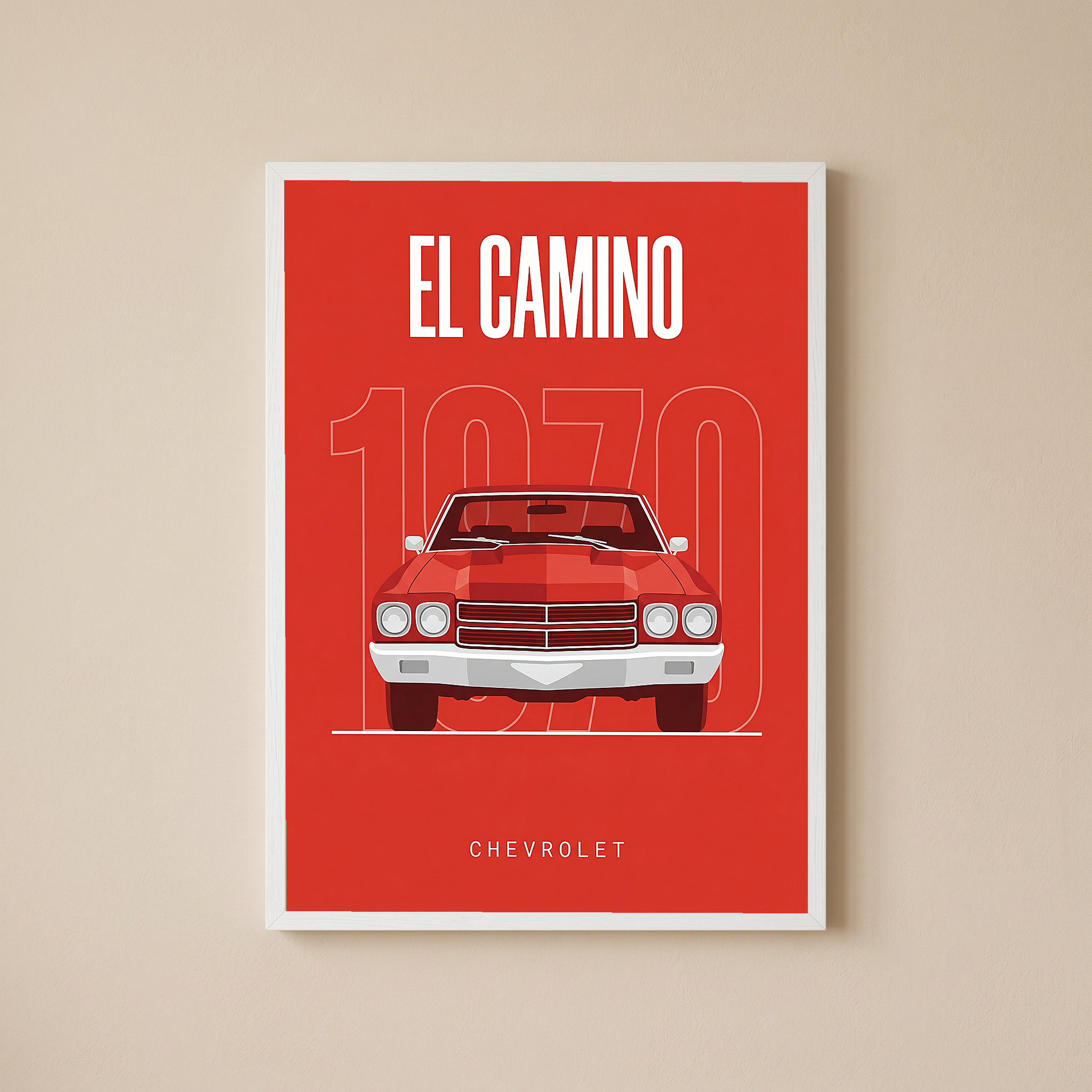 Chevrolet El Camino 1970 Minimalist Poster — Red Muscle Truck Line Art