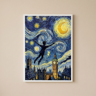 Peter Pan London Starry Night Print — Big Ben Van Gogh-Style Nursery Wall Art