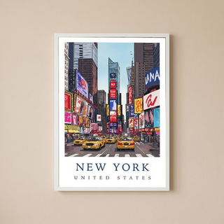 New York City Travel Poster — Times Square Yellow Cabs Iconic Print