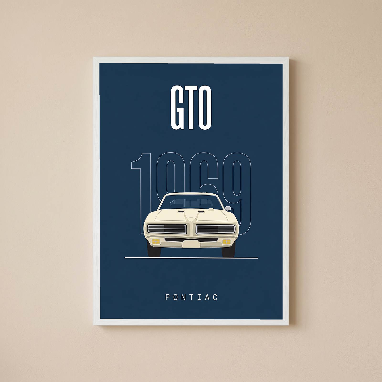 Pontiac GTO 1969 Minimalist Poster — Navy Muscle Car Line Art