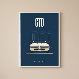 Pontiac GTO 1969 Minimalist Poster — Navy Muscle Car Line Art