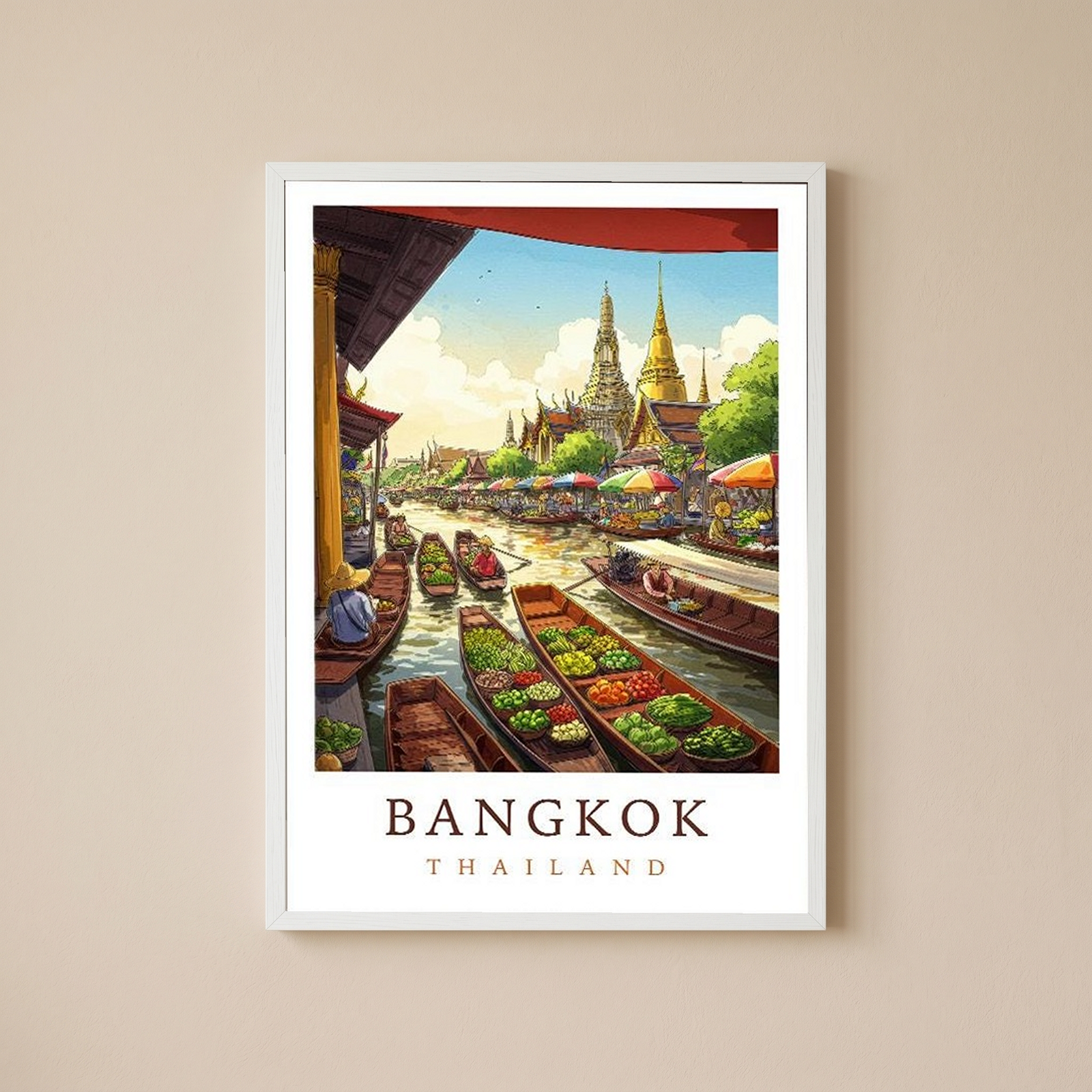 Bangkok Thailand Travel Poster — Floating Market Wat Arun Print