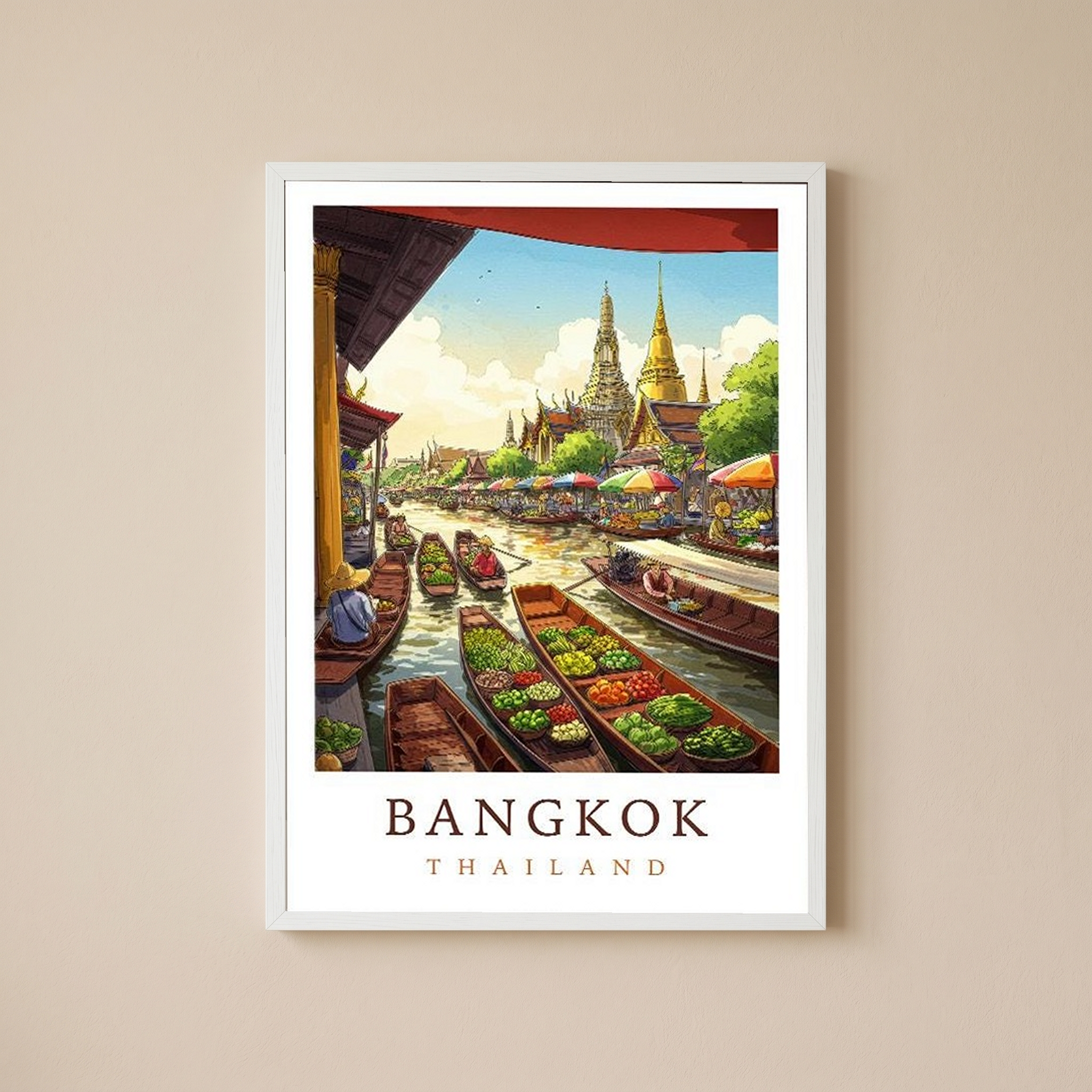 Bangkok Thailand Travel Poster — Floating Market Wat Arun Print