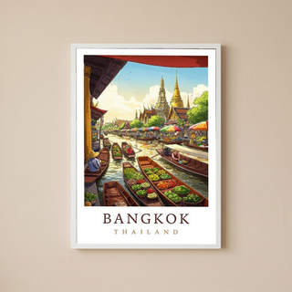 Bangkok Thailand Travel Poster — Floating Market Wat Arun Print