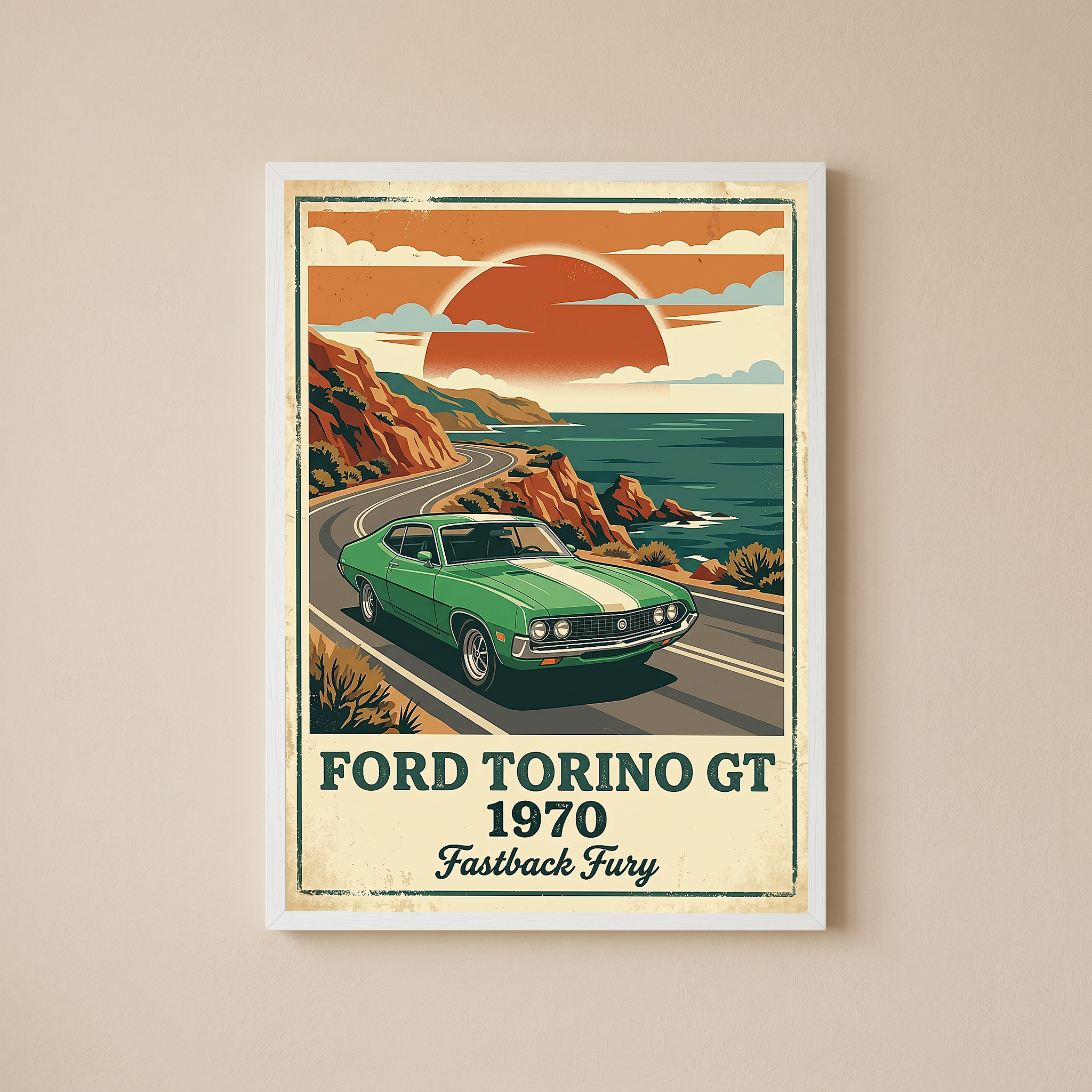 Ford Torino GT 1970 V2 Poster — Vintage Muscle Car Pacific Coast Curve Print