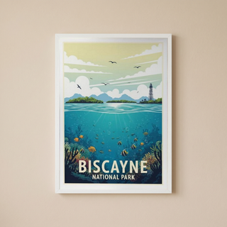 Biscayne National Park Poster — Vintage Florida Coral Reef Lighthouse Print