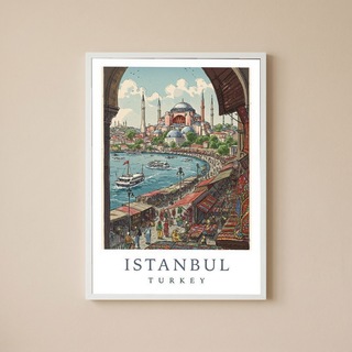 Istanbul Turkey Travel Poster — Hagia Sophia Bosphorus Bazaar Print