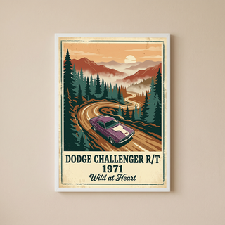 Dodge Challenger R/T 1971 V2 Poster — Vintage Muscle Misty Pine Mountain Print