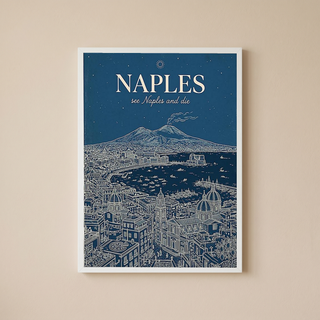 Naples Line Art Print — Navy Mount Vesuvius Bay Skyline Wall Art