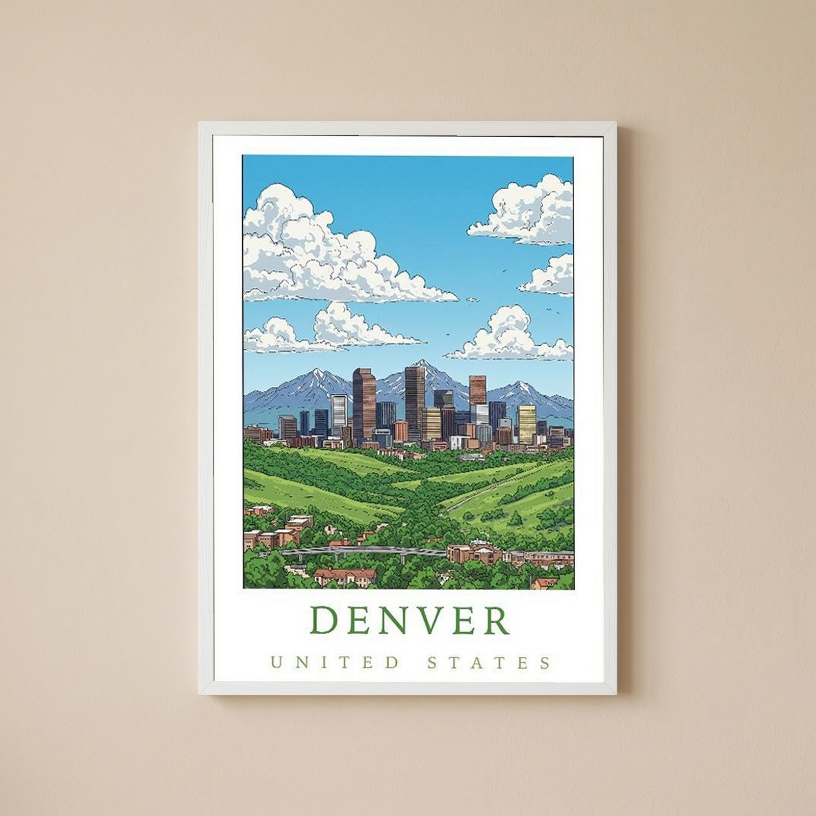 Denver Colorado Travel Poster — Rocky Mountains Mile-High Skyline Print