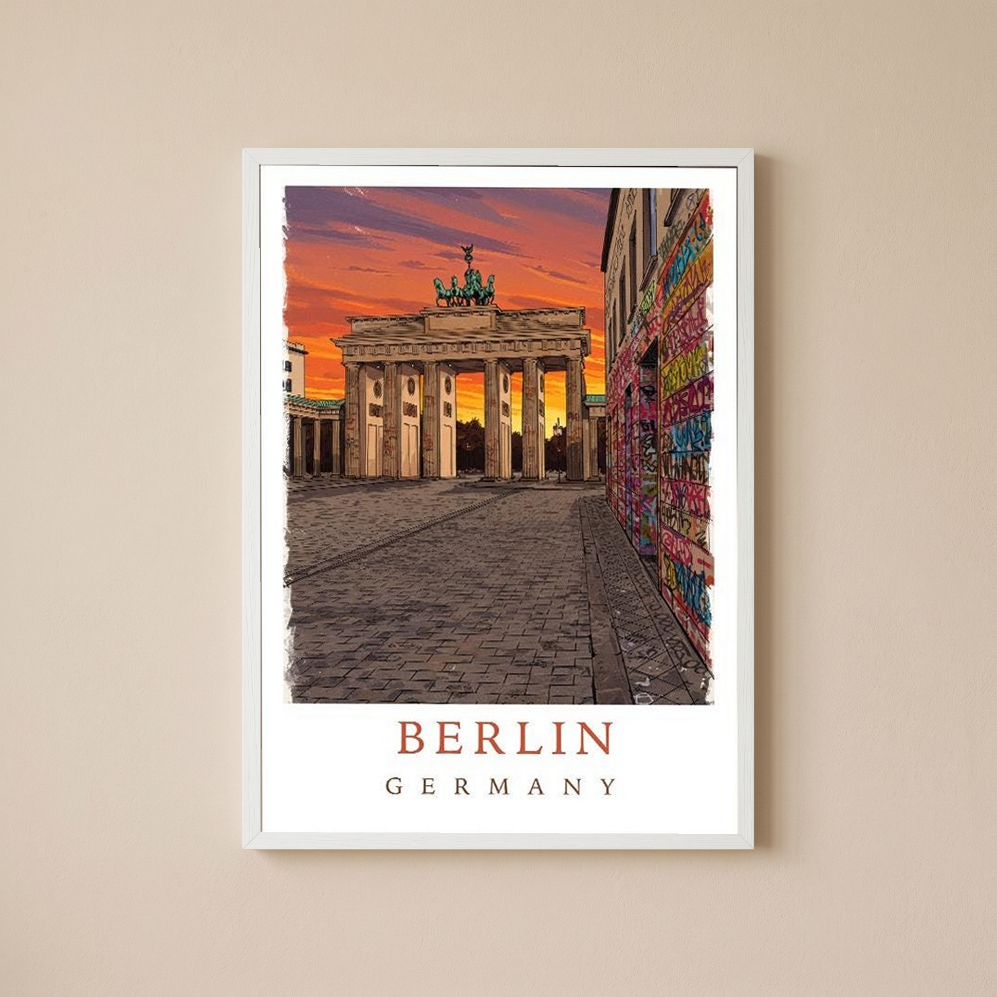 Berlin Germany Travel Poster — Brandenburg Gate Sunset Graffiti Print