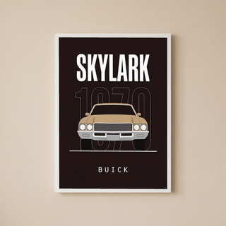 Buick Skylark 1970 Minimalist Poster — Tan on Espresso Muscle Car Line Art