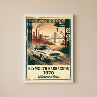 Plymouth Barracuda 1970 V2 Poster — Vintage Muscle Car Industrial Port Print