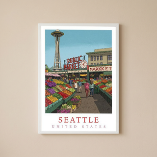 Seattle USA — Pike Place Market Space Needle Wall Art Print