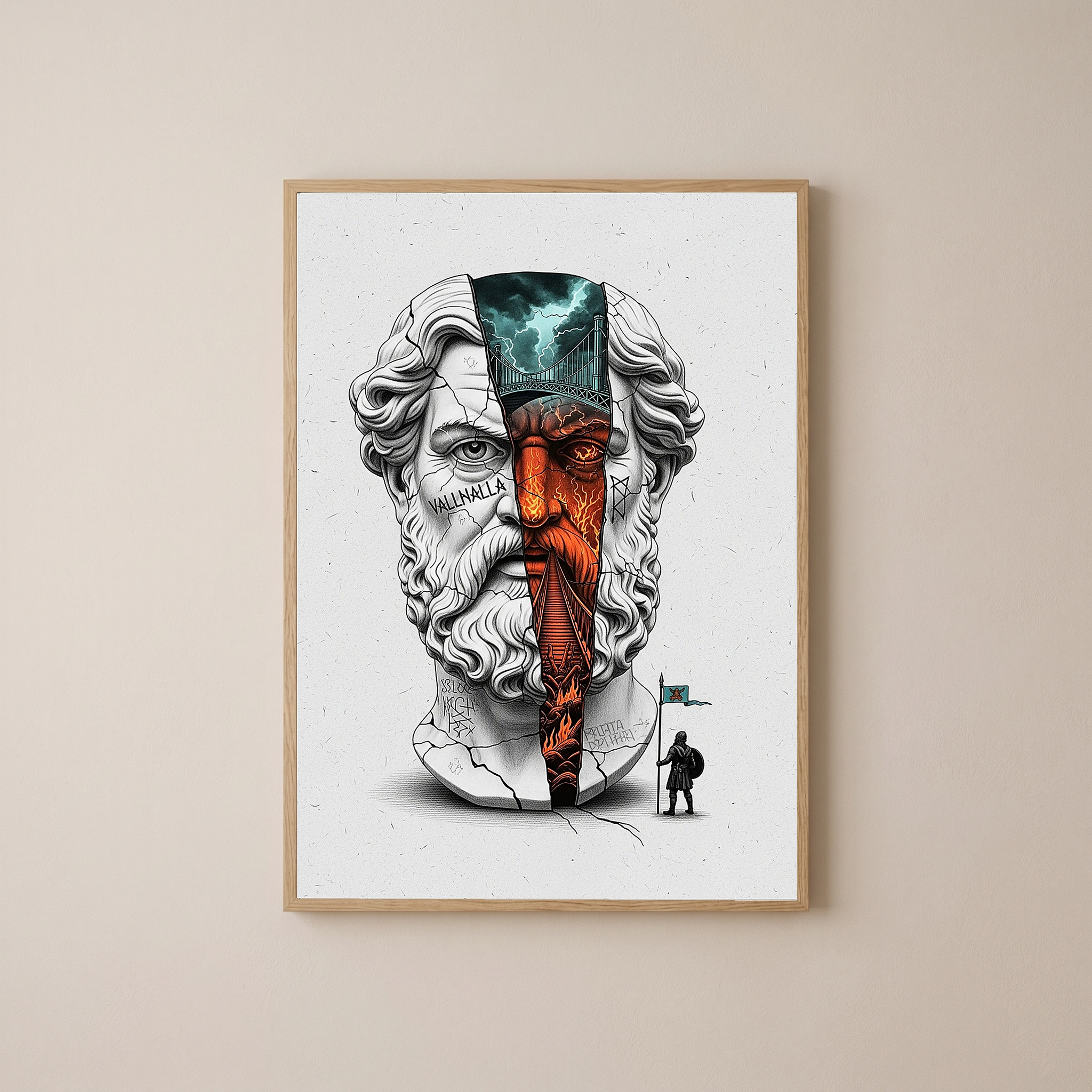 Valhalla Odin — Surreal Norse Mythology Wall Art Print