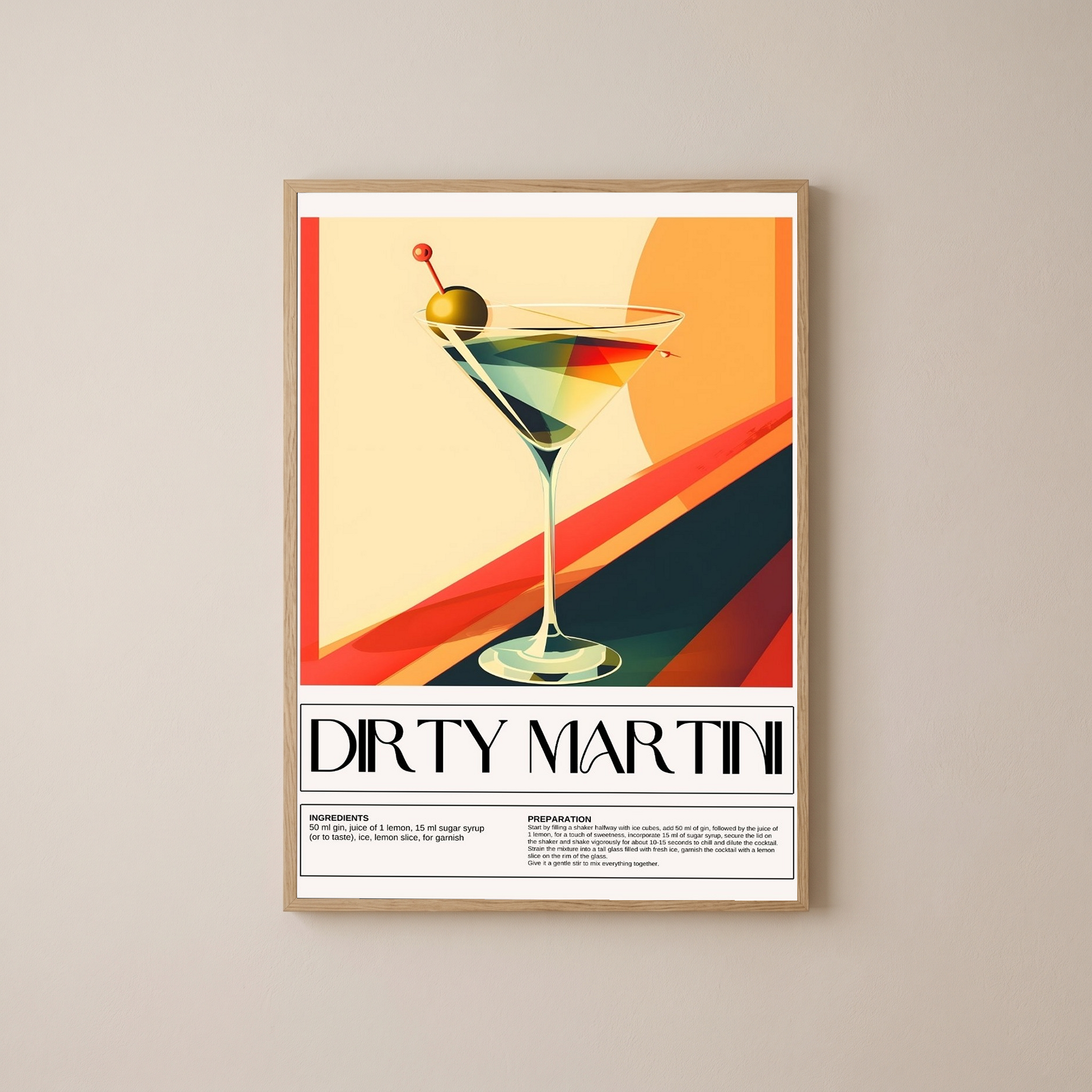 Dirty Martini Wall Art Print — Classic Olive Cocktail Poster