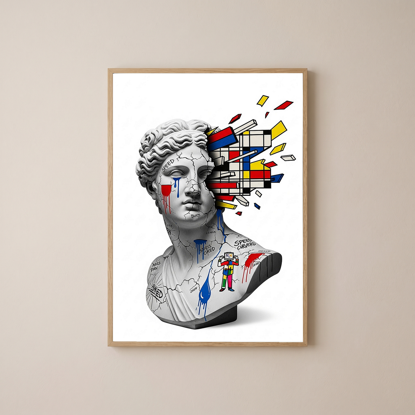 Mondrian Explosion — Surreal Venus Bust Wall Art Print