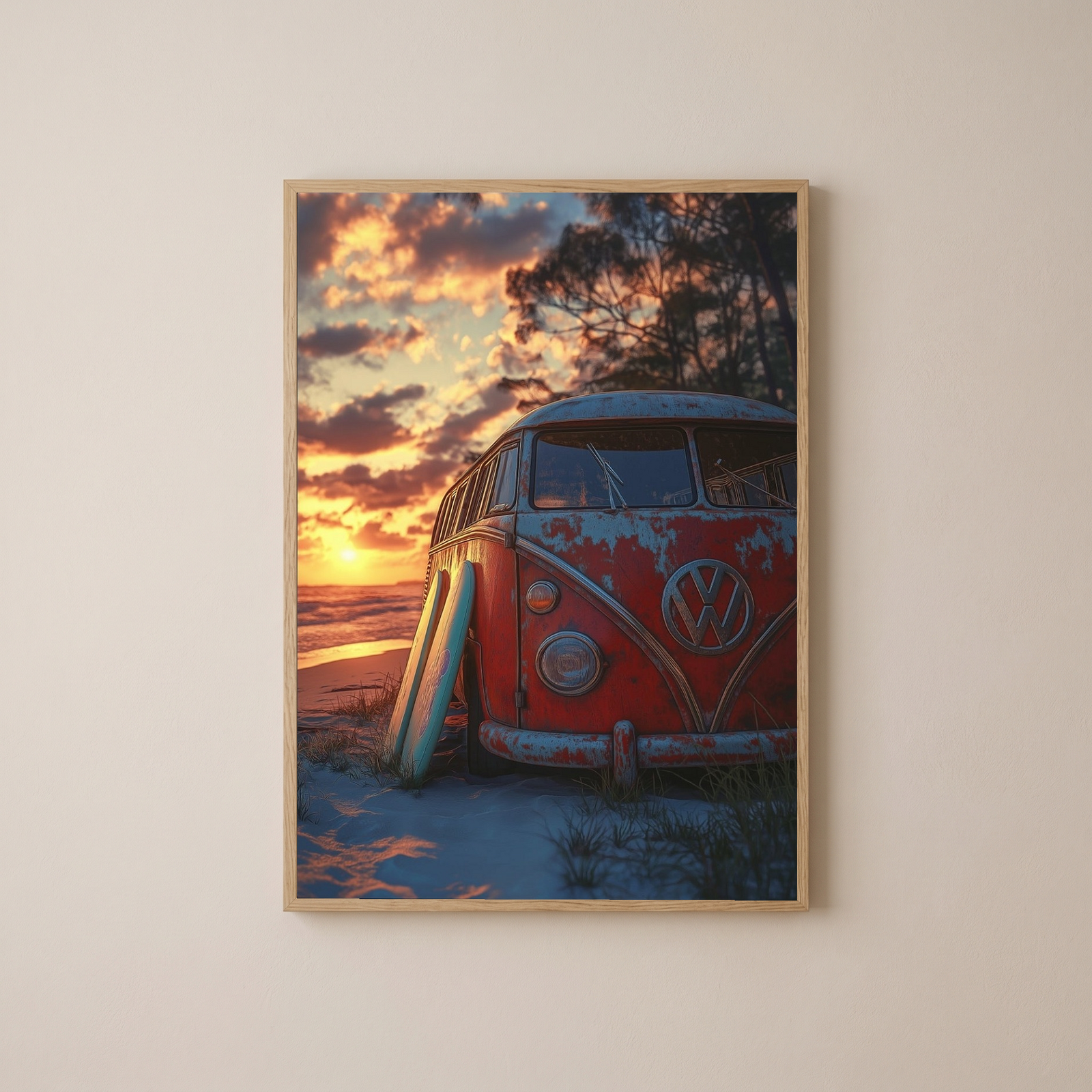 Van in Time Wall Art Print — Vintage Camper Van Travel Poster